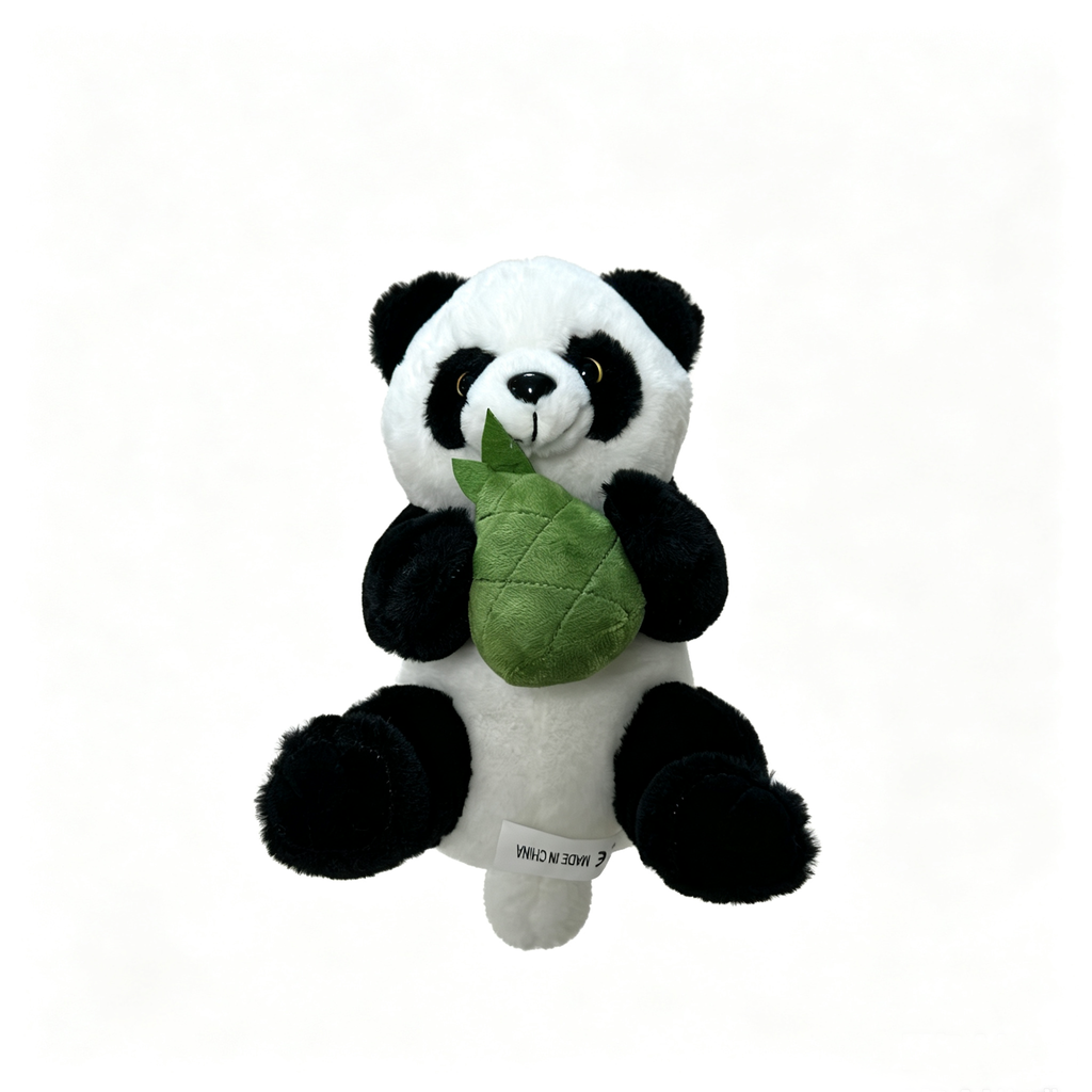 Panda Plush Toy Holding Bamboo Leaf — Soft Stuffed Animal Doll