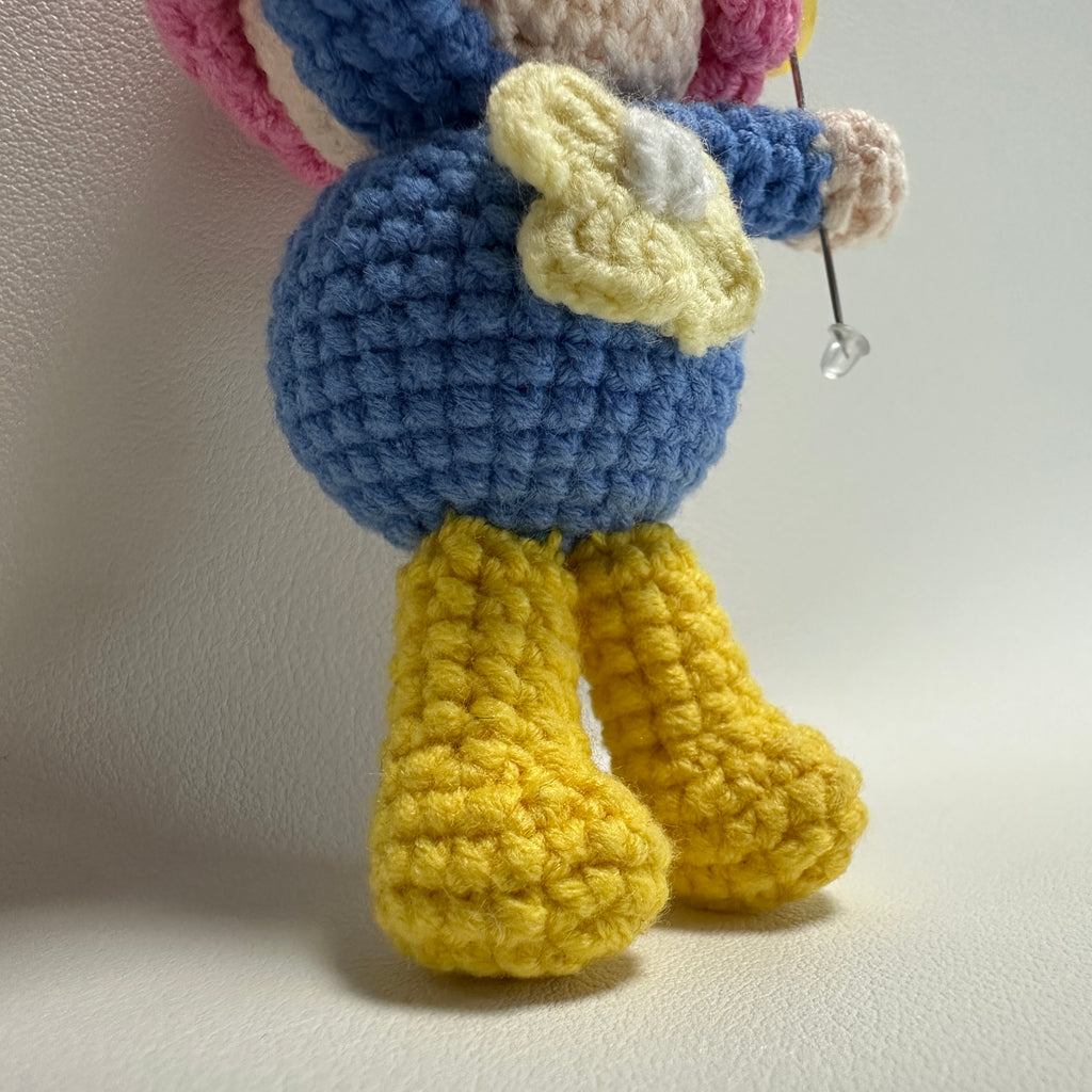 Handmade Crochet Clown Keychain – Pink Curls, Party Hat & Lollipop | 13cm Amigurumi Charm