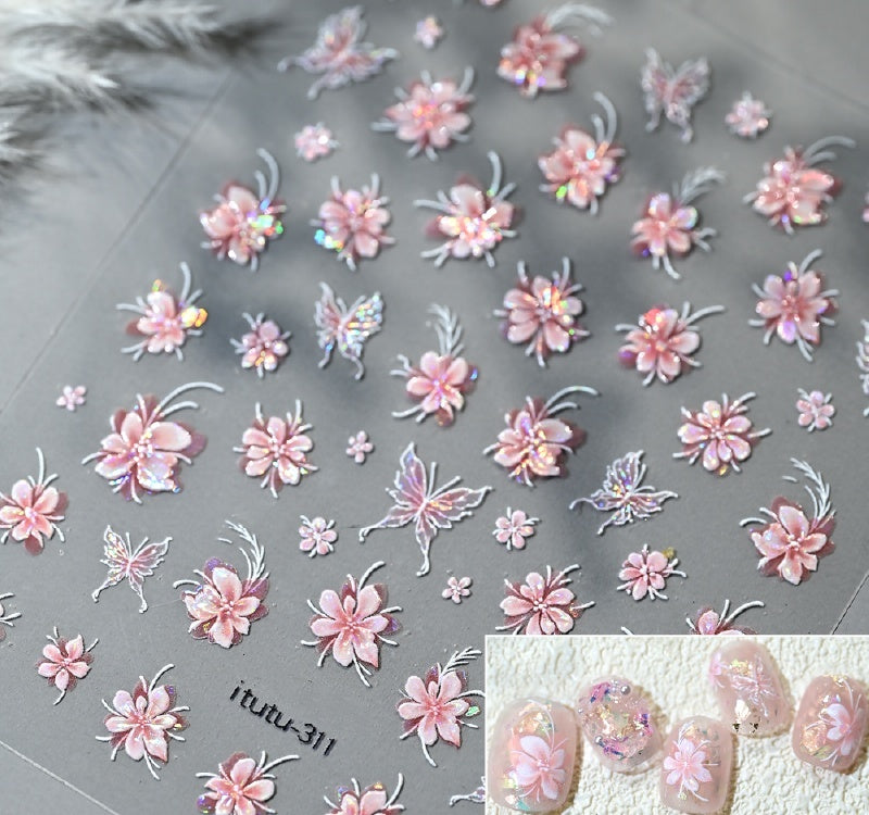 Camellia 5d Relief Nail Sticker Stereo Ornament