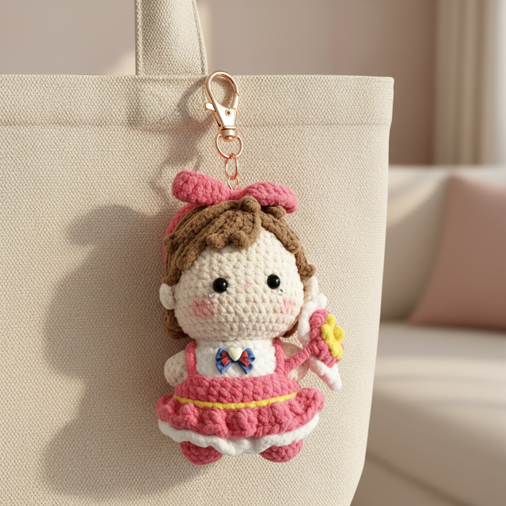 Sweet Bow Girl Crochet Doll Amigurumi Charm | Keychain & Bag Pendant