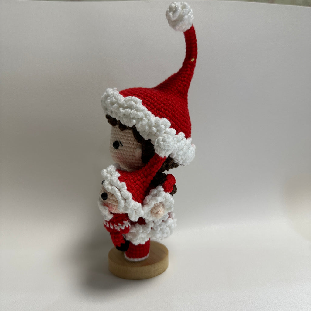 Handmade Crochet Christmas Girl Doll – Santa Outfit with Mini Doll | 20cm Amigurumi