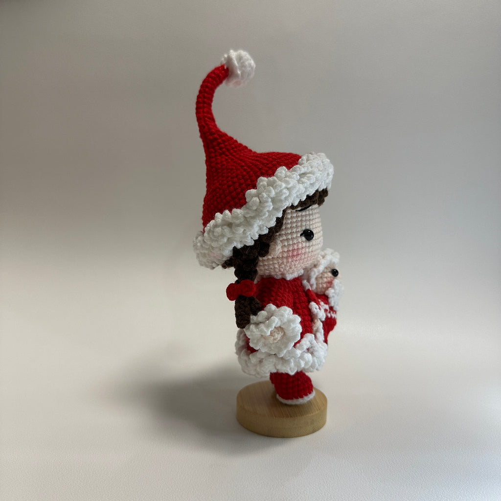 Handmade Crochet Christmas Girl Doll – Santa Outfit with Mini Doll | 20cm Amigurumi