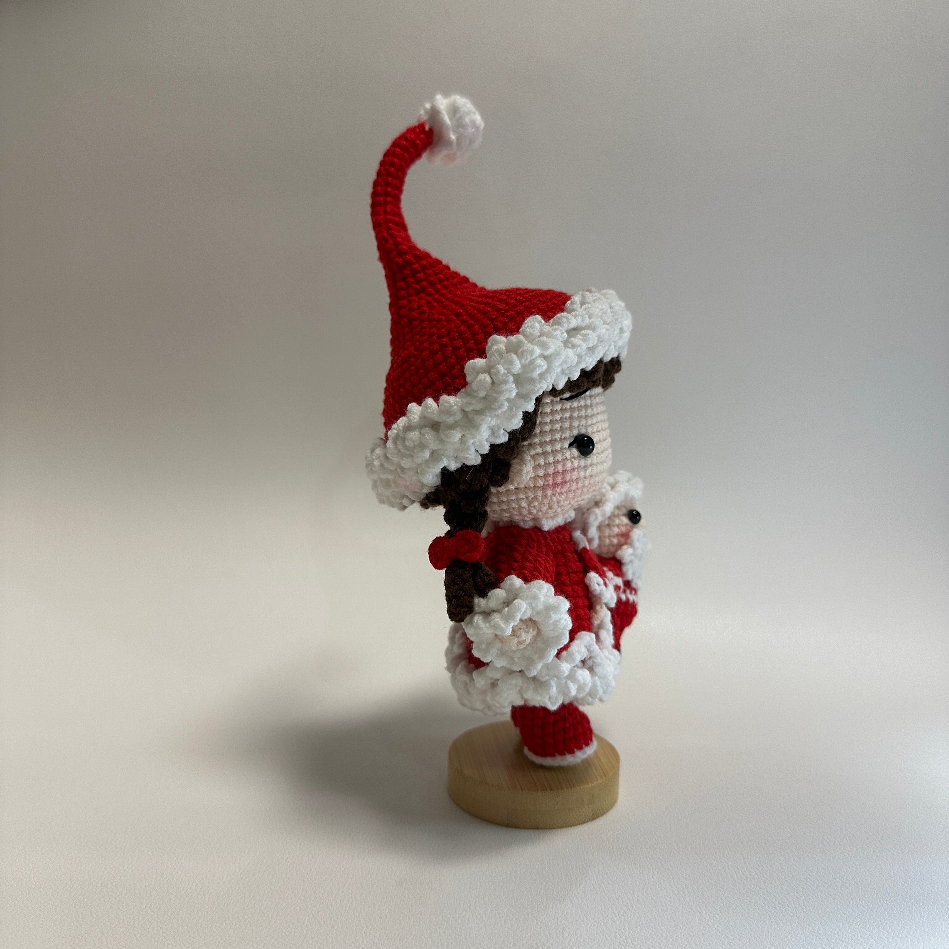 Handmade Crochet Christmas Girl Doll – Santa Outfit with Mini Doll | 20cm Amigurumi