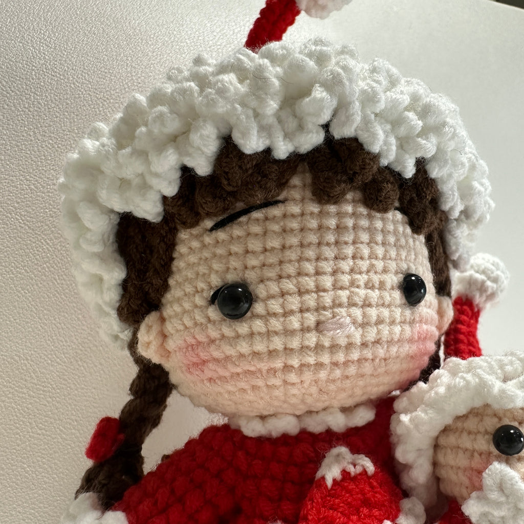 Handmade Crochet Christmas Girl Doll – Santa Outfit with Mini Doll | 20cm Amigurumi