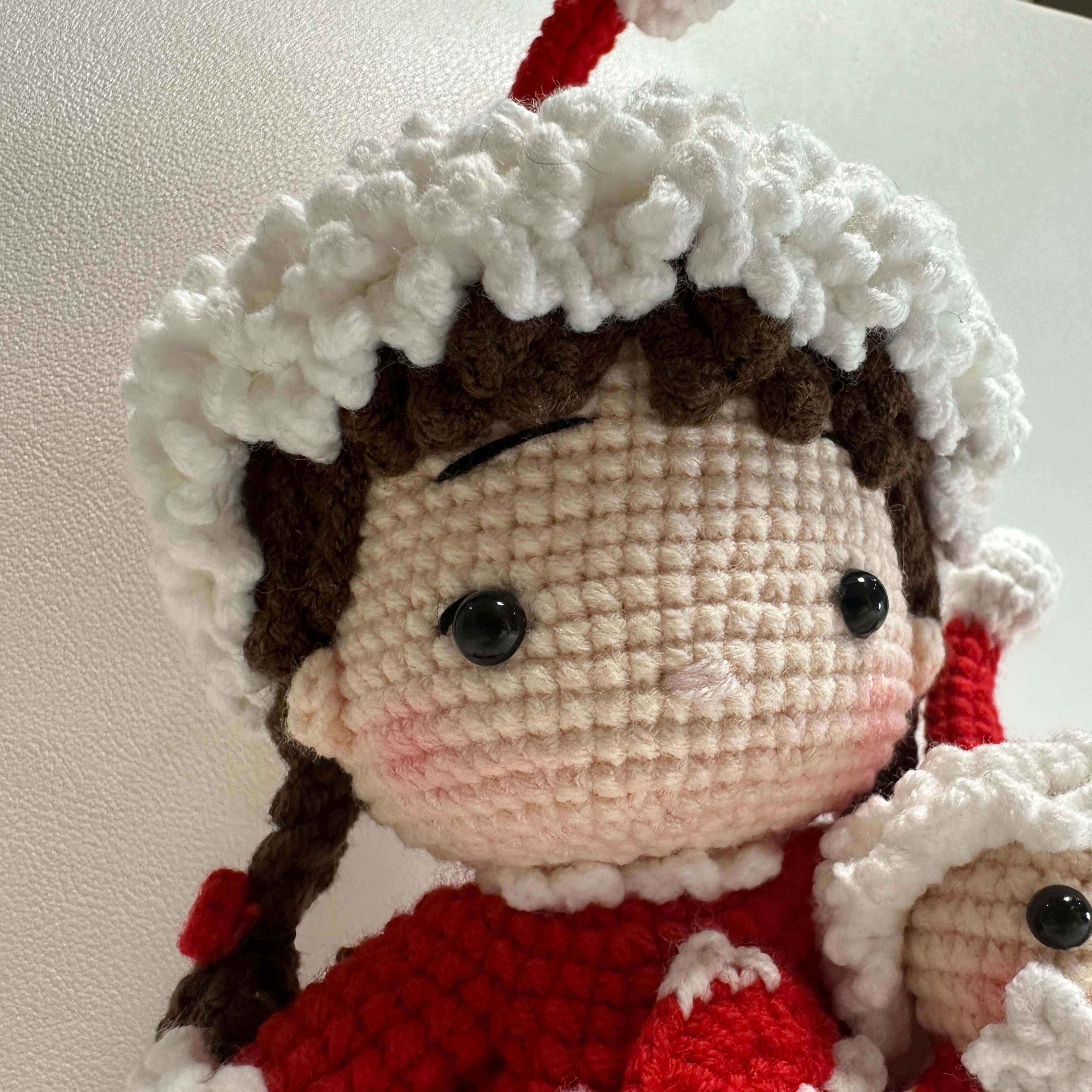 Handmade Crochet Christmas Girl Doll – Santa Outfit with Mini Doll | 20cm Amigurumi