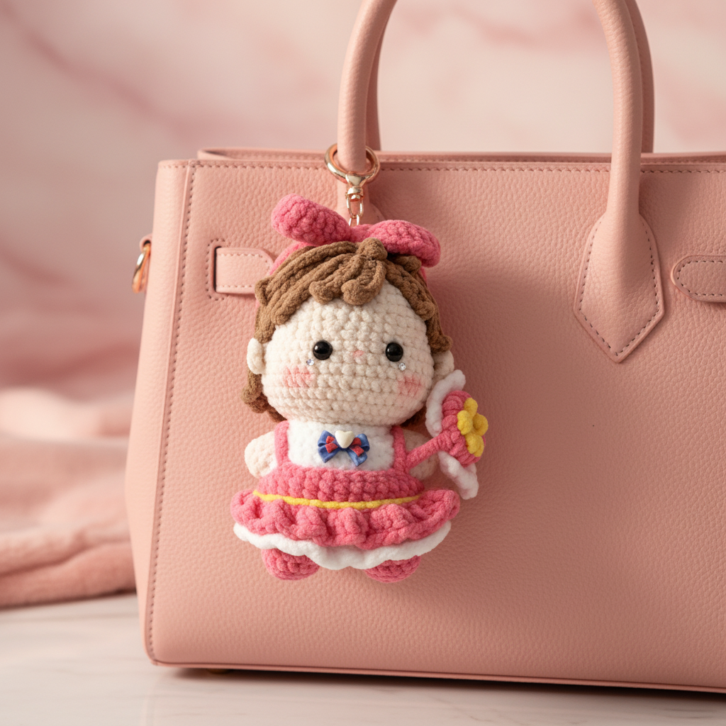 Sweet Bow Girl — She Knows That Bow Is Huge 🎀🌸 | Handmade Crochet Keychain