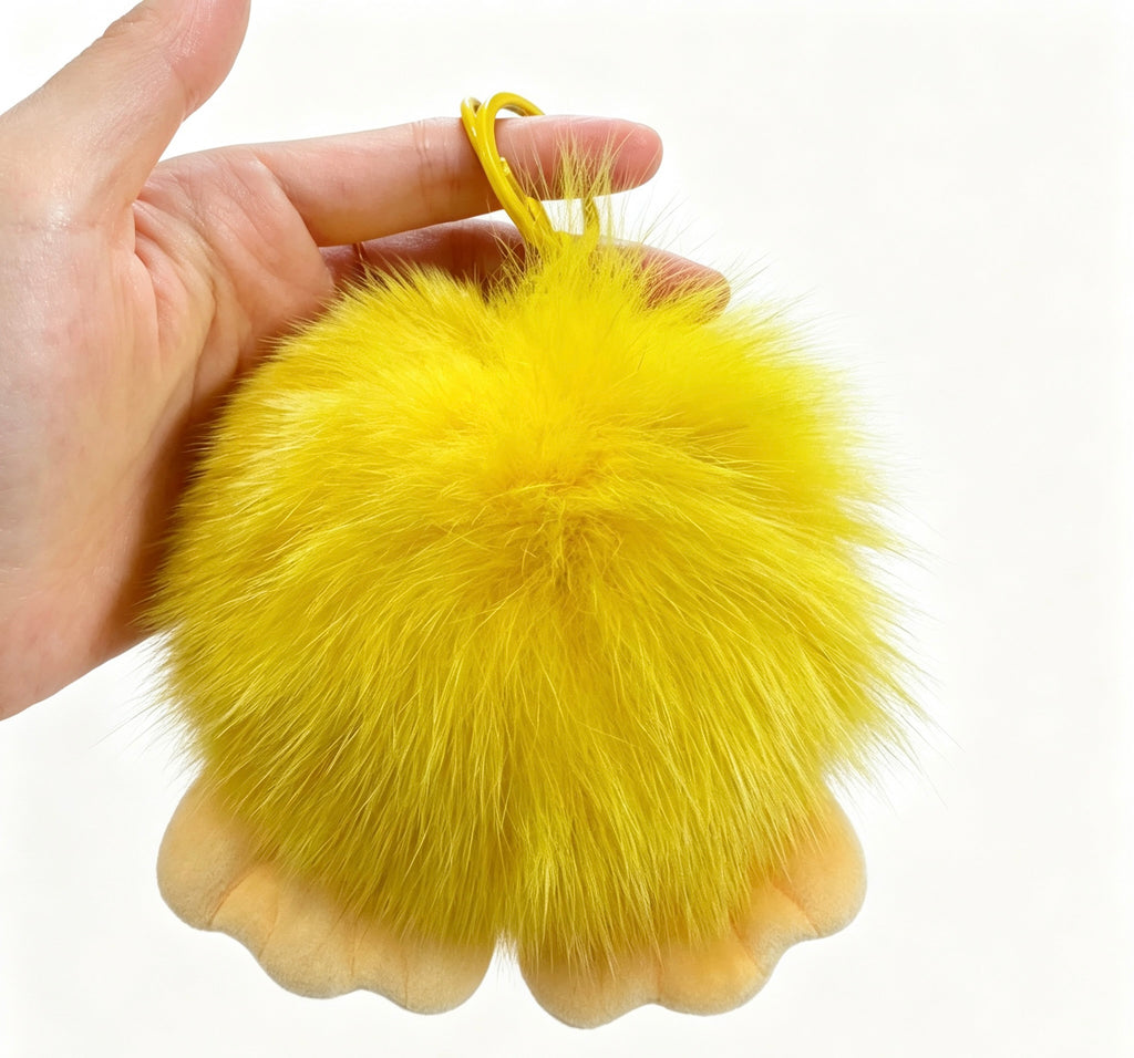 Sunny Smiley Big-Foot Monster — Fluffy Fur Ball Bag Charm ☀️💛