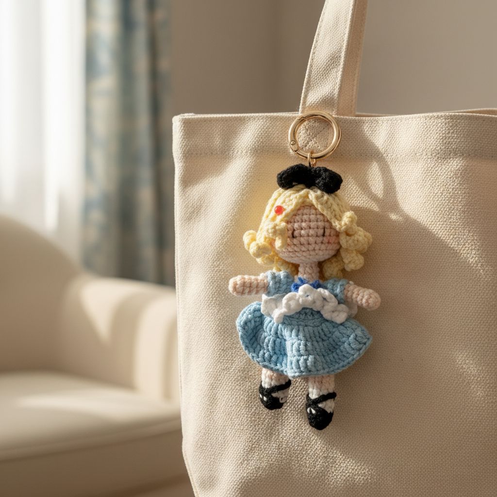 Blonde Girl in Blue — “I Wonder Where That Leads…” 💙📖 | Handmade Crochet Keychain