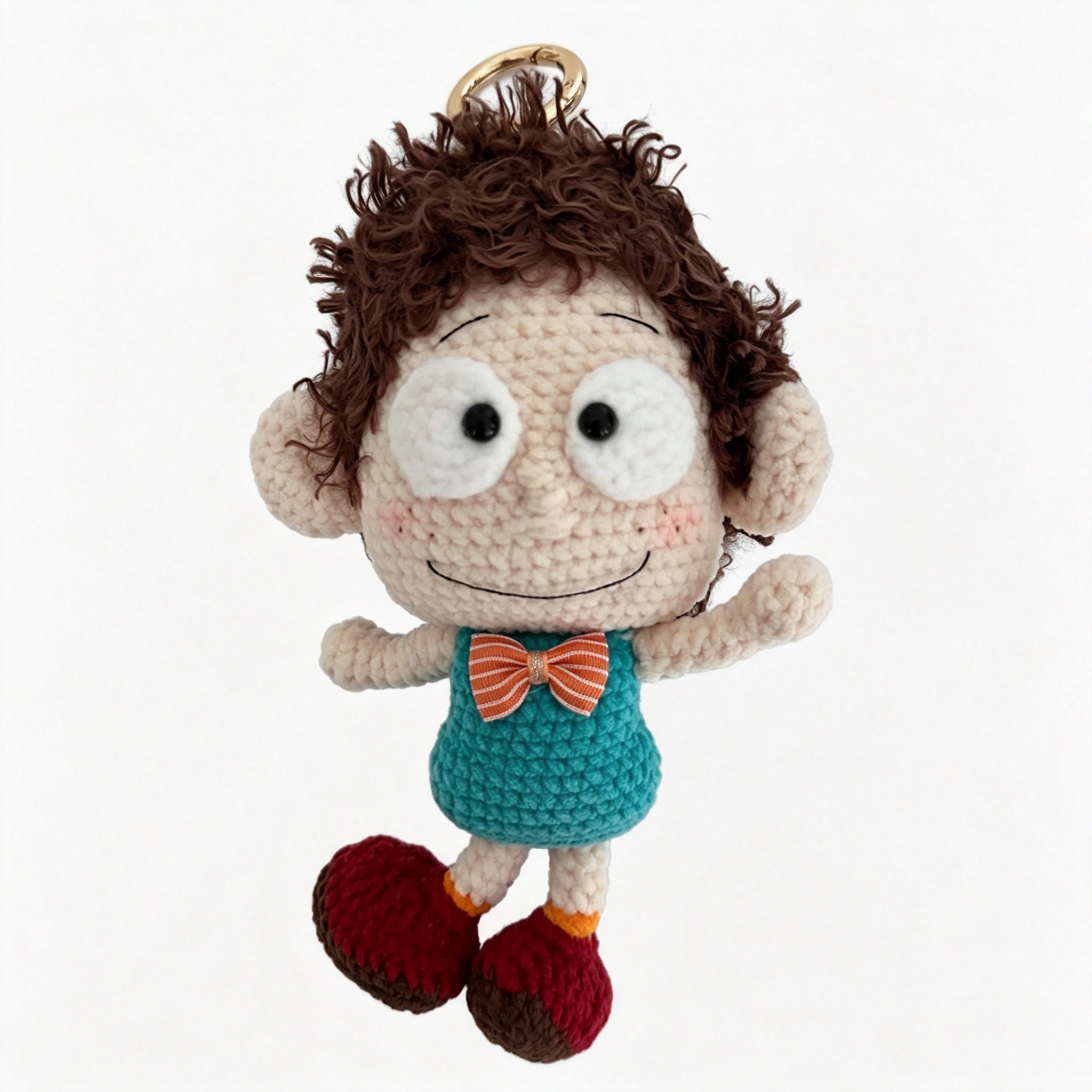 Handmade Crochet Curly-Haired Boy Doll Amigurumi Charm