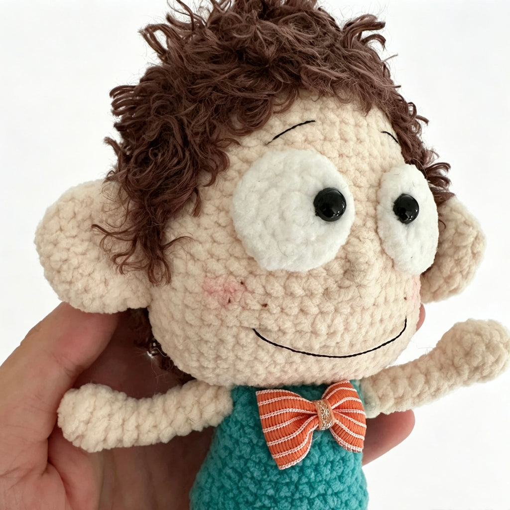 Handmade Crochet Curly-Haired Boy Doll Keychain Charm