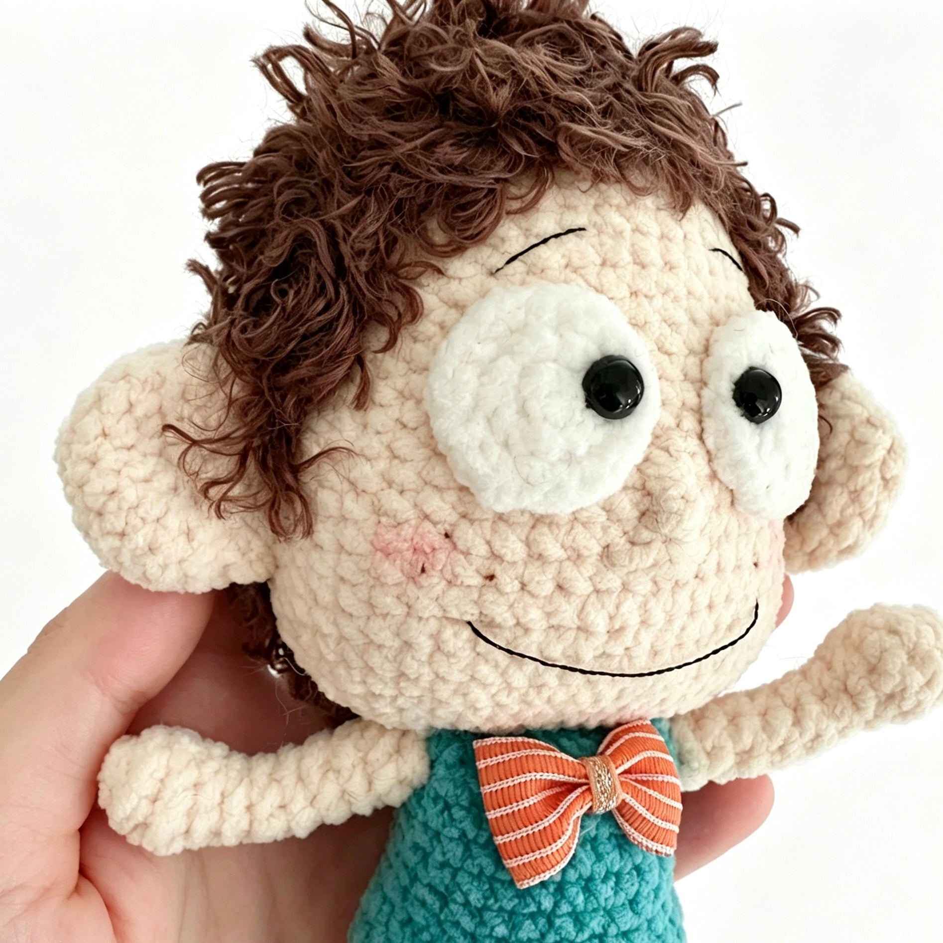 Handmade Crochet Curly-Haired Boy Doll Keychain Charm