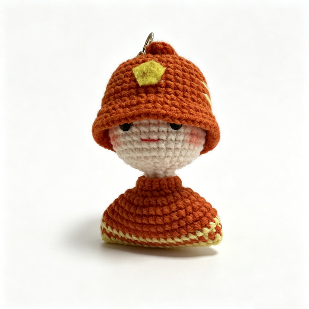 Handmade Crochet Mushroom Girl Keychain – Rust Orange & Cream | 7cm Amigurumi Charm