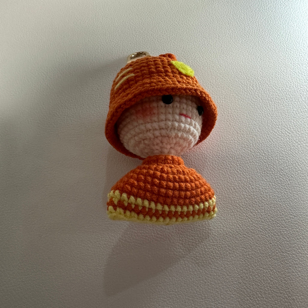 Handmade Crochet Mushroom Girl Keychain – Rust Orange & Cream | 7cm Amigurumi Charm