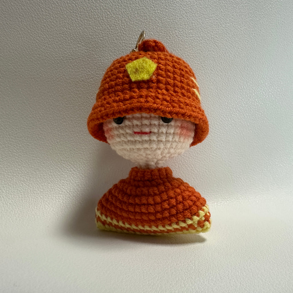 Handmade Crochet Mushroom Girl Keychain – Rust Orange & Cream | 7cm Amigurumi Charm