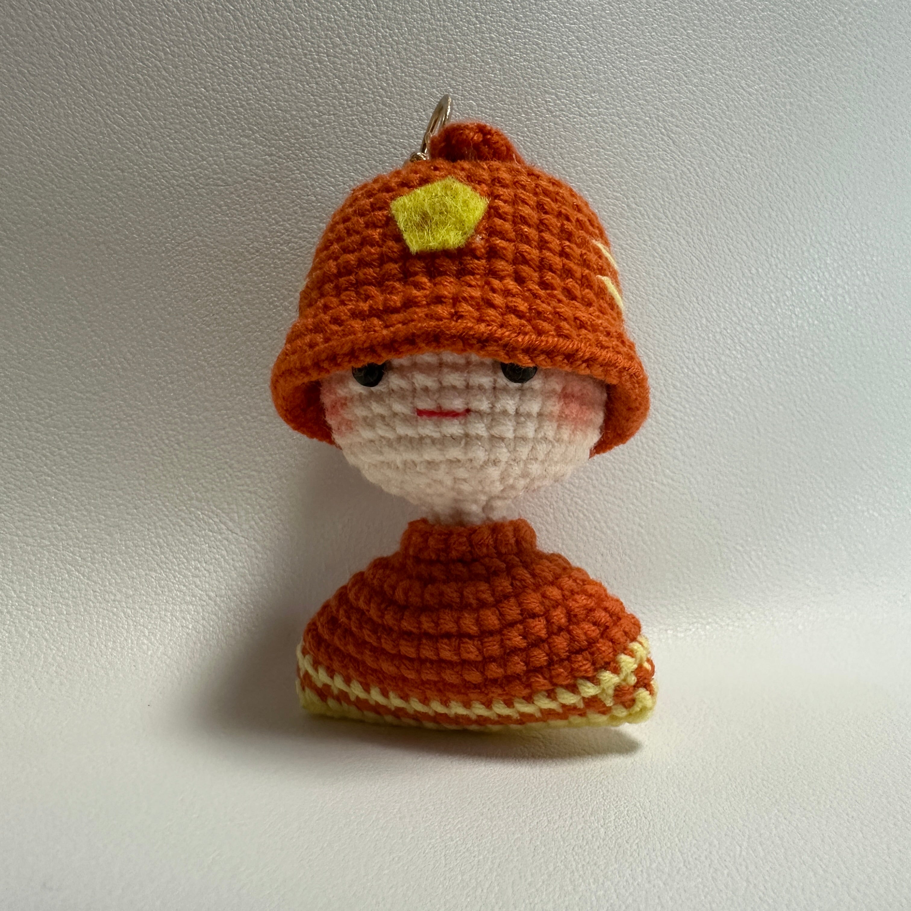 Handmade Crochet Mushroom Girl Keychain – Rust Orange & Cream | 7cm Amigurumi Charm
