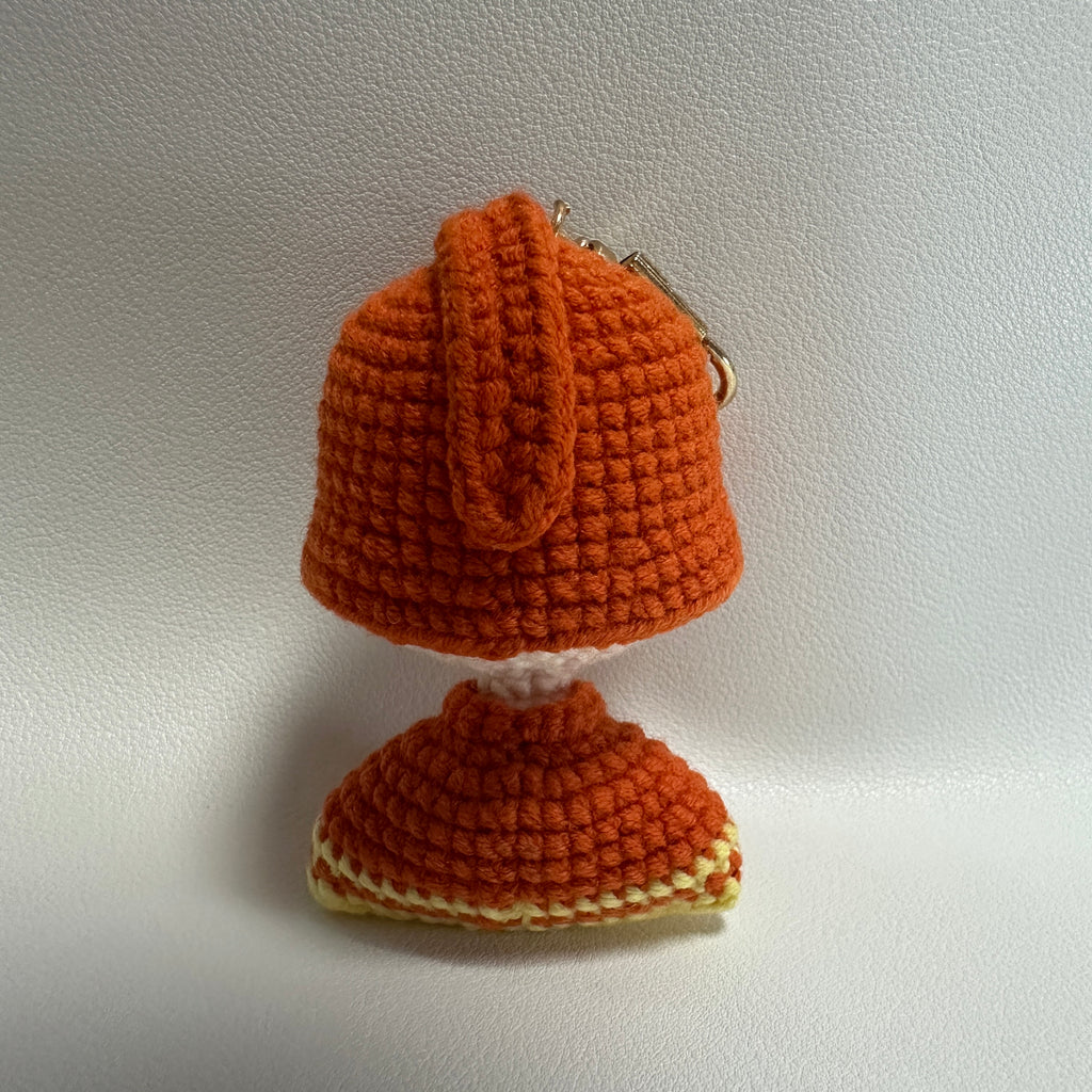 Handmade Crochet Mushroom Girl Keychain – Rust Orange & Cream | 7cm Amigurumi Charm