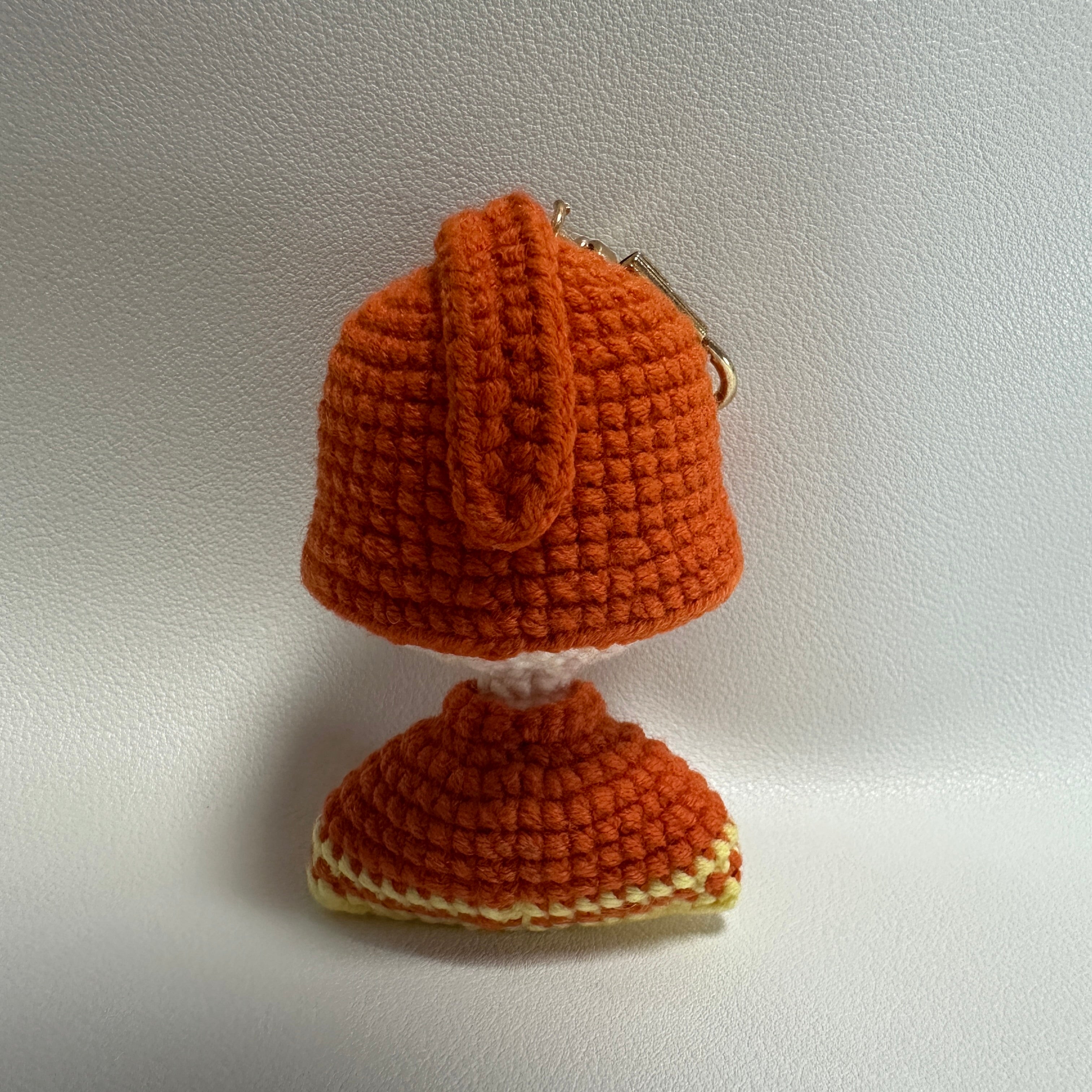 Handmade Crochet Mushroom Girl Keychain – Rust Orange & Cream | 7cm Amigurumi Charm