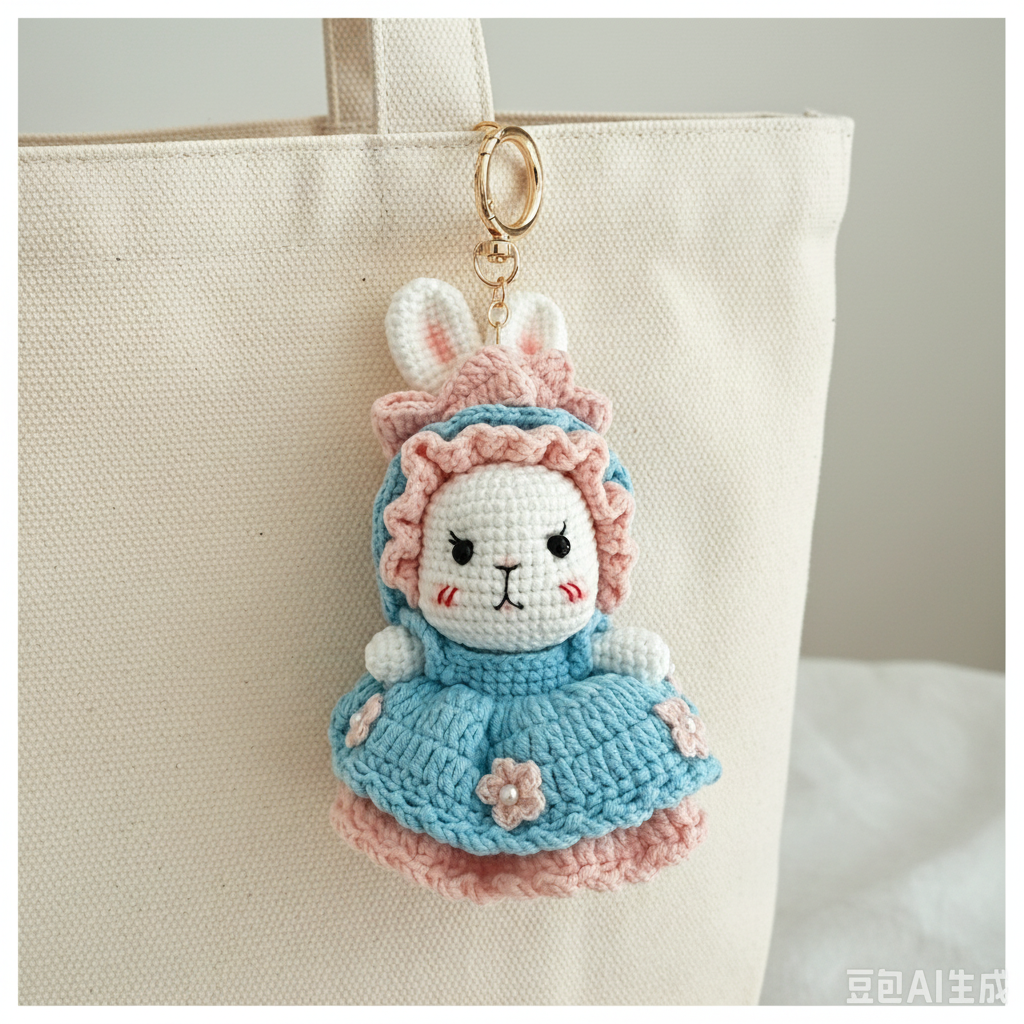 Pink Lolita Bunny Crochet Doll Amigurumi Charm | Keychain & Bag Pendant
