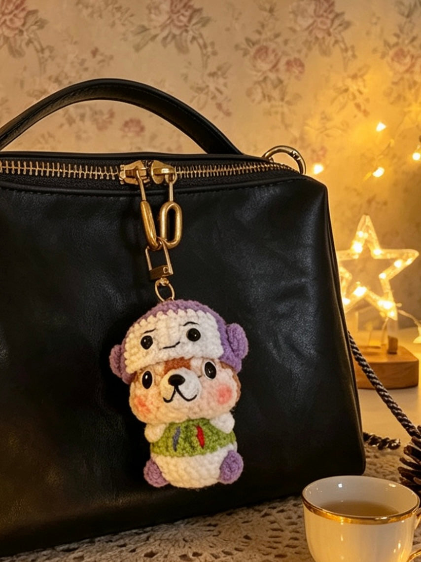 Bear-Hat Squirrel — He Does Things His Own Way 🐿️🌈 | Handmade Crochet Keychain