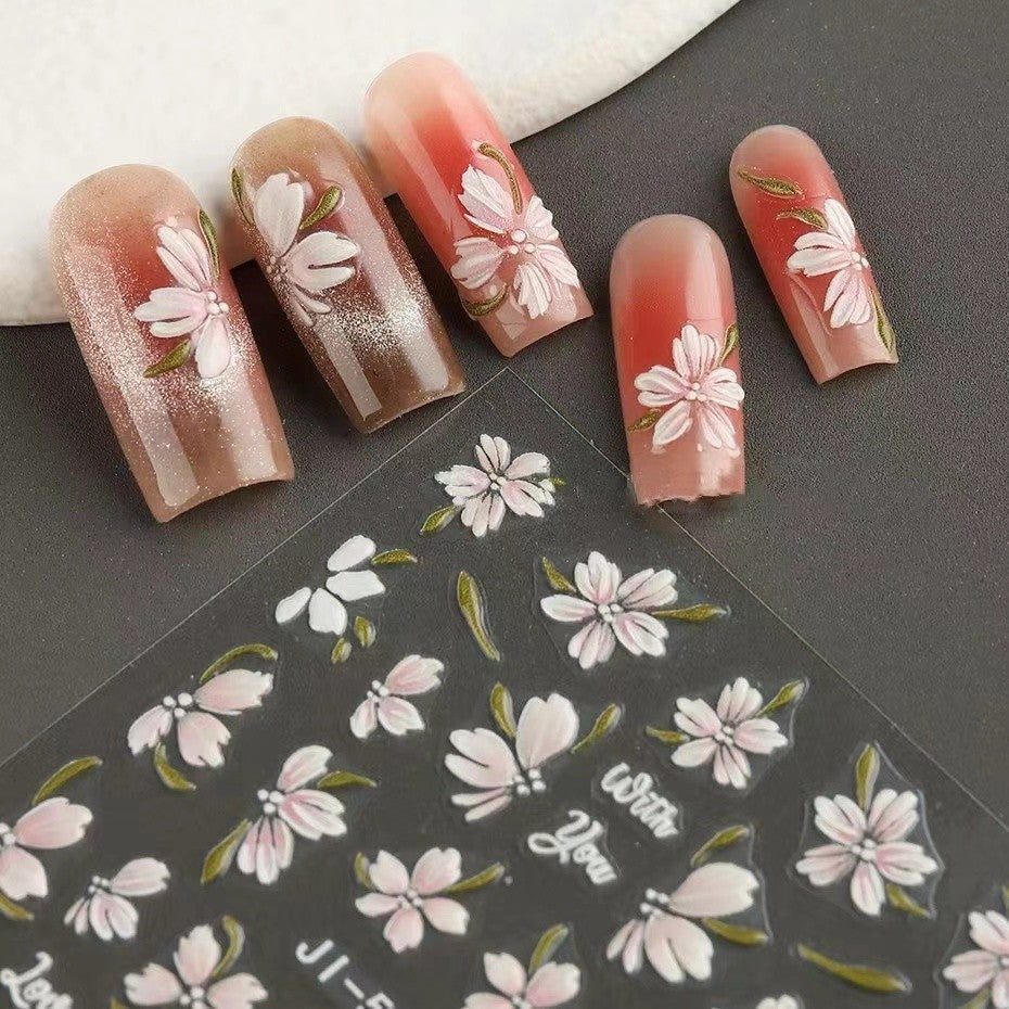 Camellia 5d Relief Nail Sticker Stereo Ornament