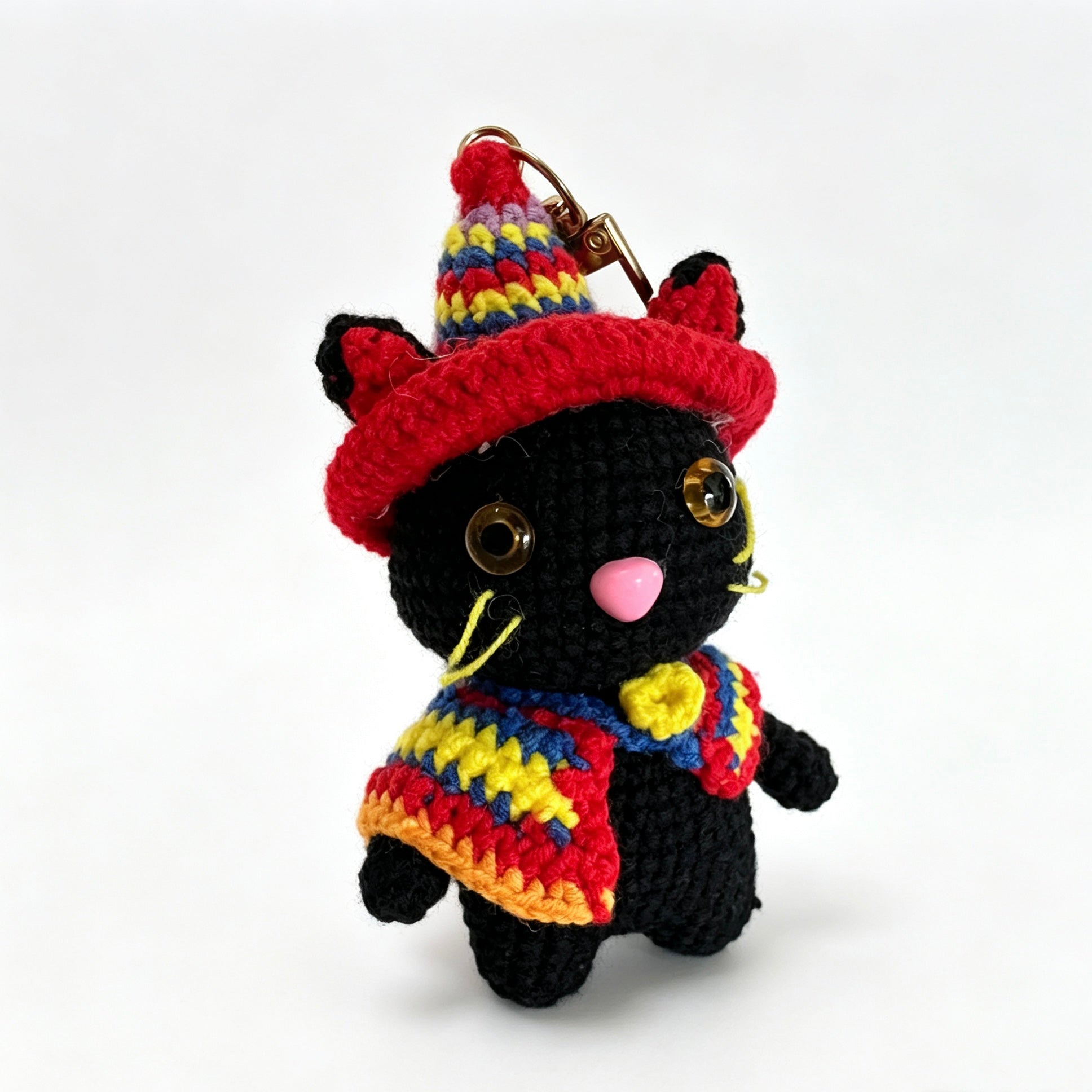 Black Cat Crochet Doll Keychain Charm