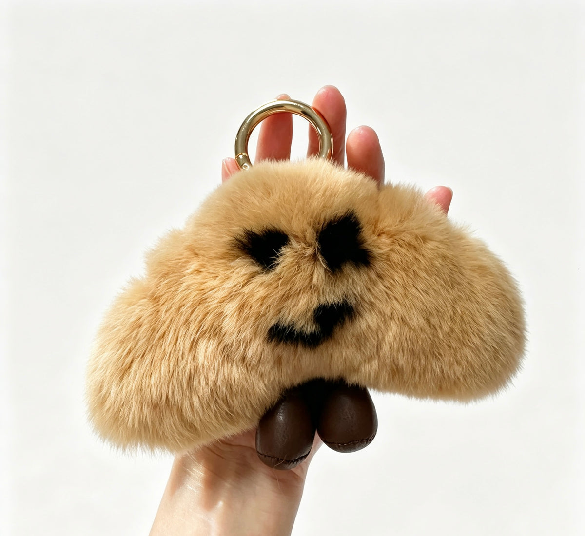 Smirking Croissant with Boots — Genuine Rex Rabbit Fur Bag Charm 🥐🤎