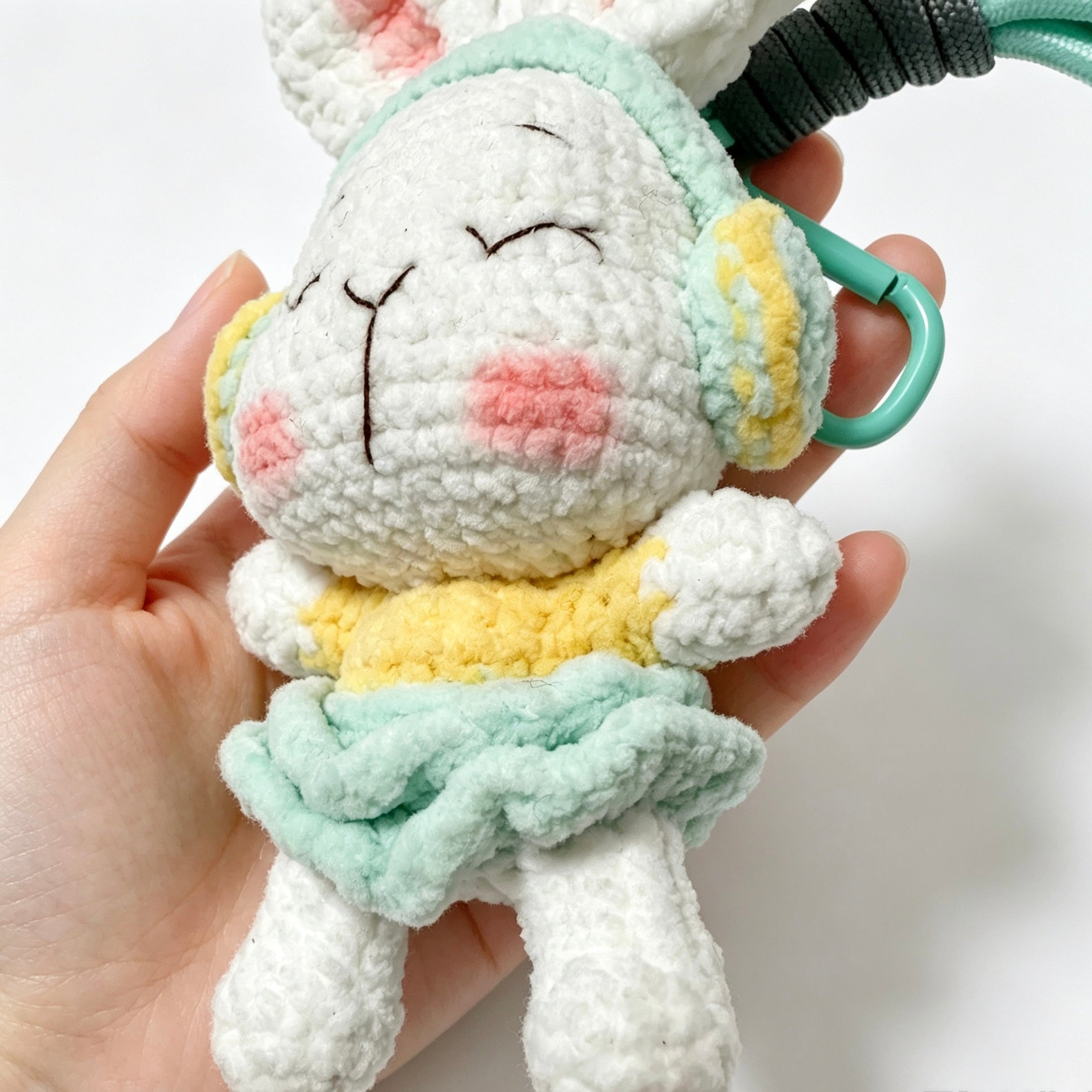 Headphone Bunny Amigurumi Charm — Handmade Crochet Keychain Doll