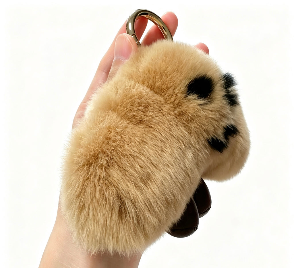 Smirking Croissant with Boots — Genuine Rex Rabbit Fur Bag Charm 🥐🤎