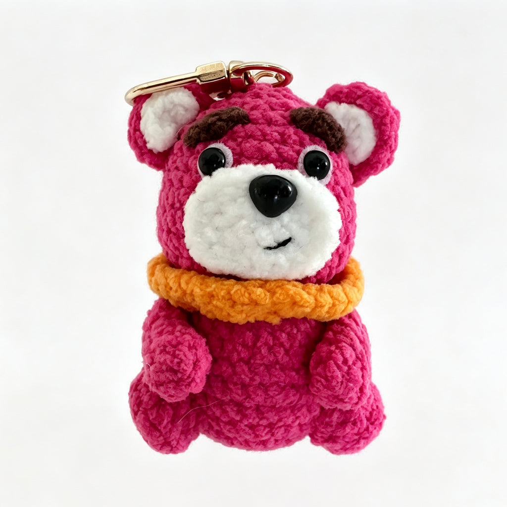 Handmade Crochet Pink Bear Keychain | Mini Plush Doll 7cm