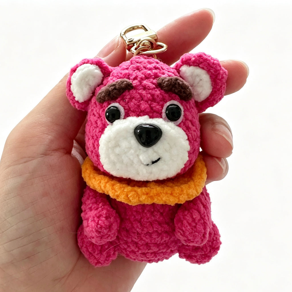 Handmade Crochet Pink Bear Keychain | Mini Plush Doll 7cm