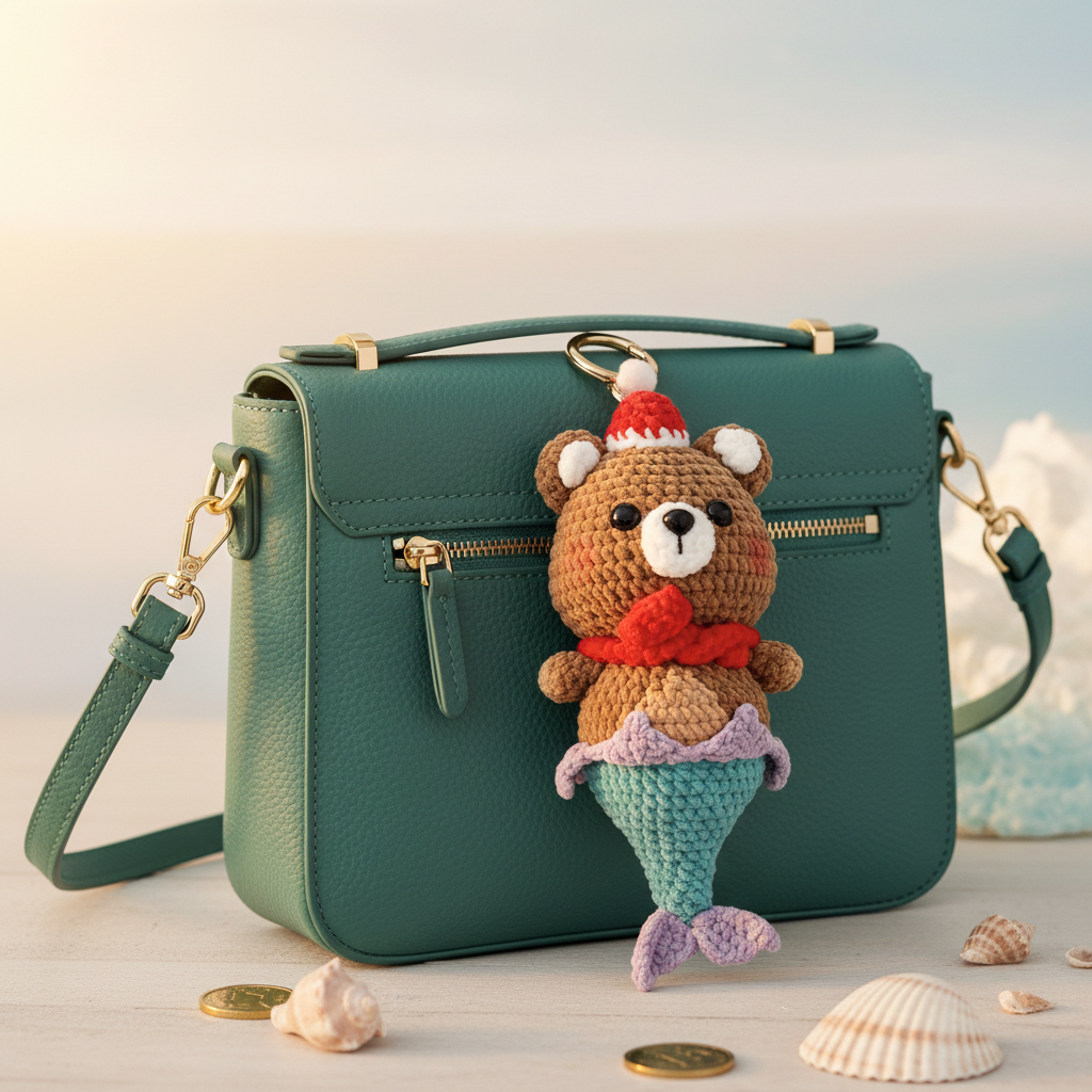Christmas Bear Ice Cream Crochet Doll Amigurumi Charm | Keychain & Bag Pendant