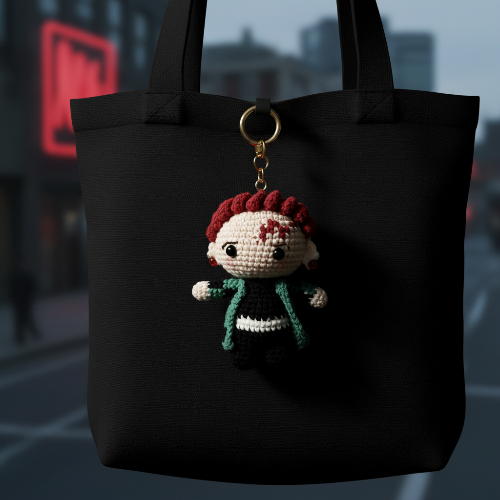 Red Curly Hair Anime Crochet Doll Amigurumi Charm | Keychain & Bag Pendant