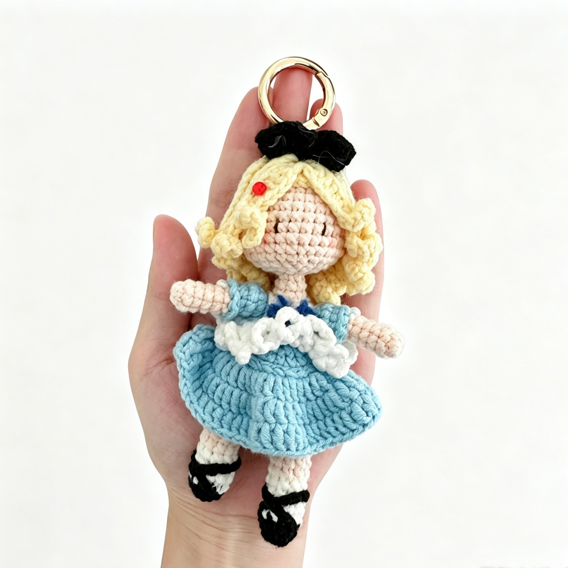 Blonde Girl in Blue Dress Crochet Doll Amigurumi Charm | Keychain & Bag Pendant