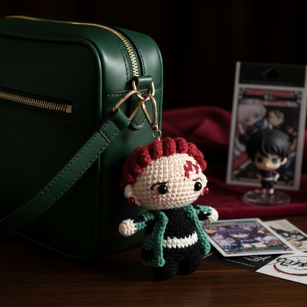 Red Curly Hair Anime Crochet Doll Amigurumi Charm | Keychain & Bag Pendant