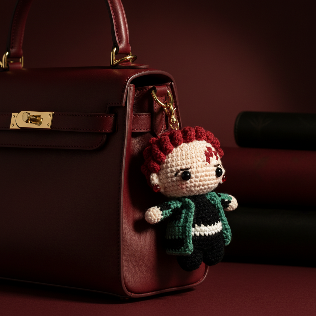 Red Curly Hair Anime Crochet Doll Amigurumi Charm | Keychain & Bag Pendant