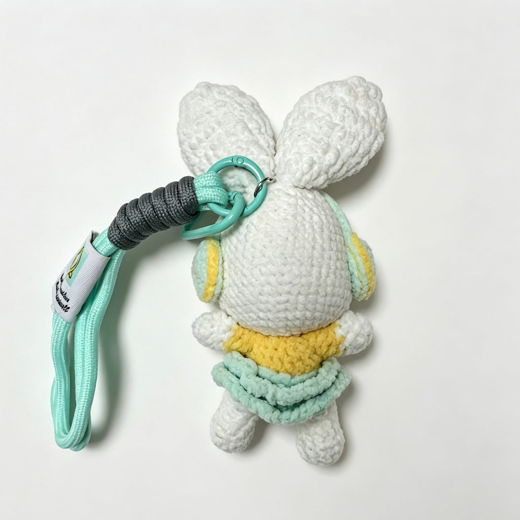 Headphone Bunny Amigurumi Charm — Handmade Crochet Keychain Doll