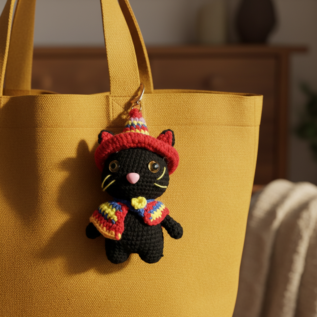 Black Cat Crochet Amigurumi Charm | Keychain & Bag Pendant