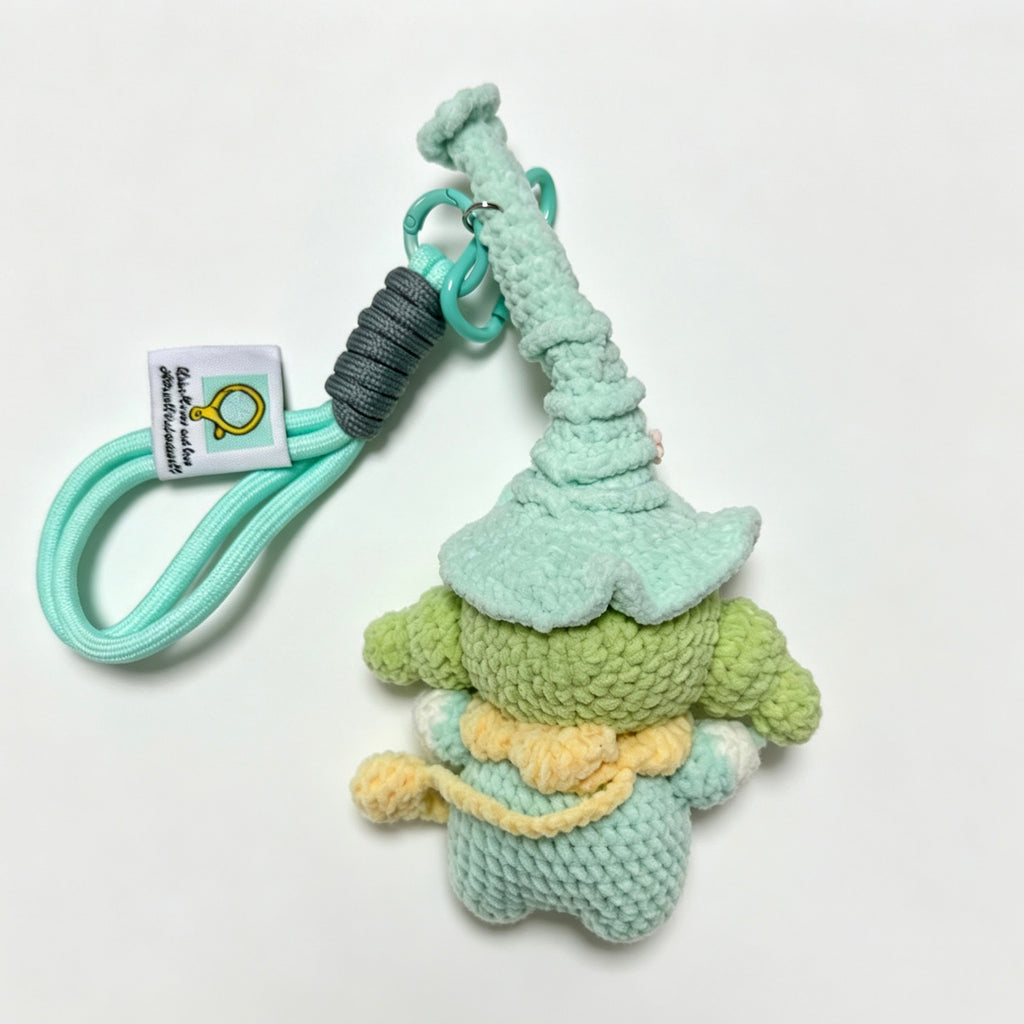 Forest Sprite Dumpling Amigurumi Charm — Handmade Crochet Keychain Doll