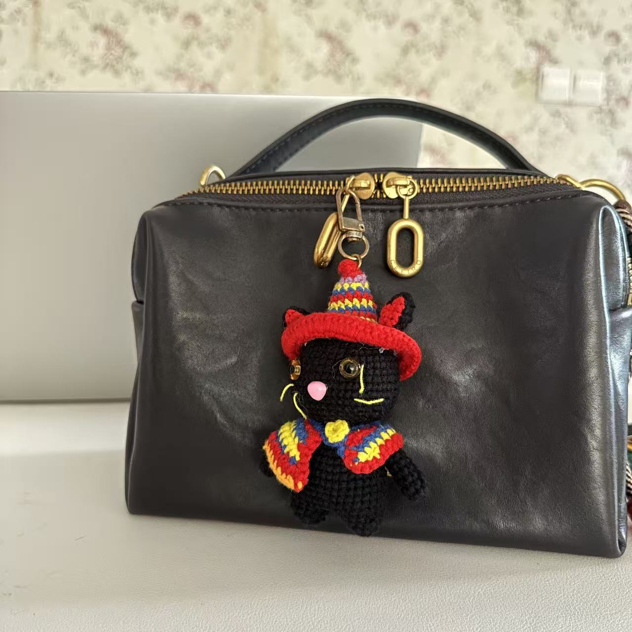 Black Cat Crochet Doll Keychain Charm
