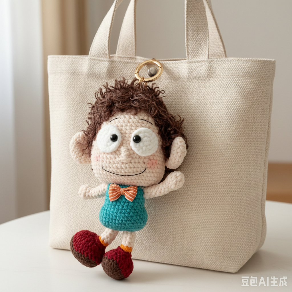 Handmade Crochet Curly-Haired Boy Doll Amigurumi Charm