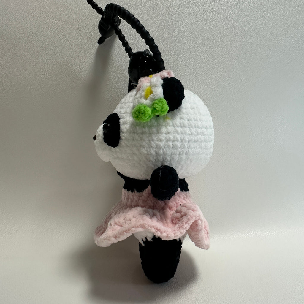 Handmade Crochet Panda Keychain – Pink Ballet Dress & Daisy Crown | 13cm Amigurumi Charm