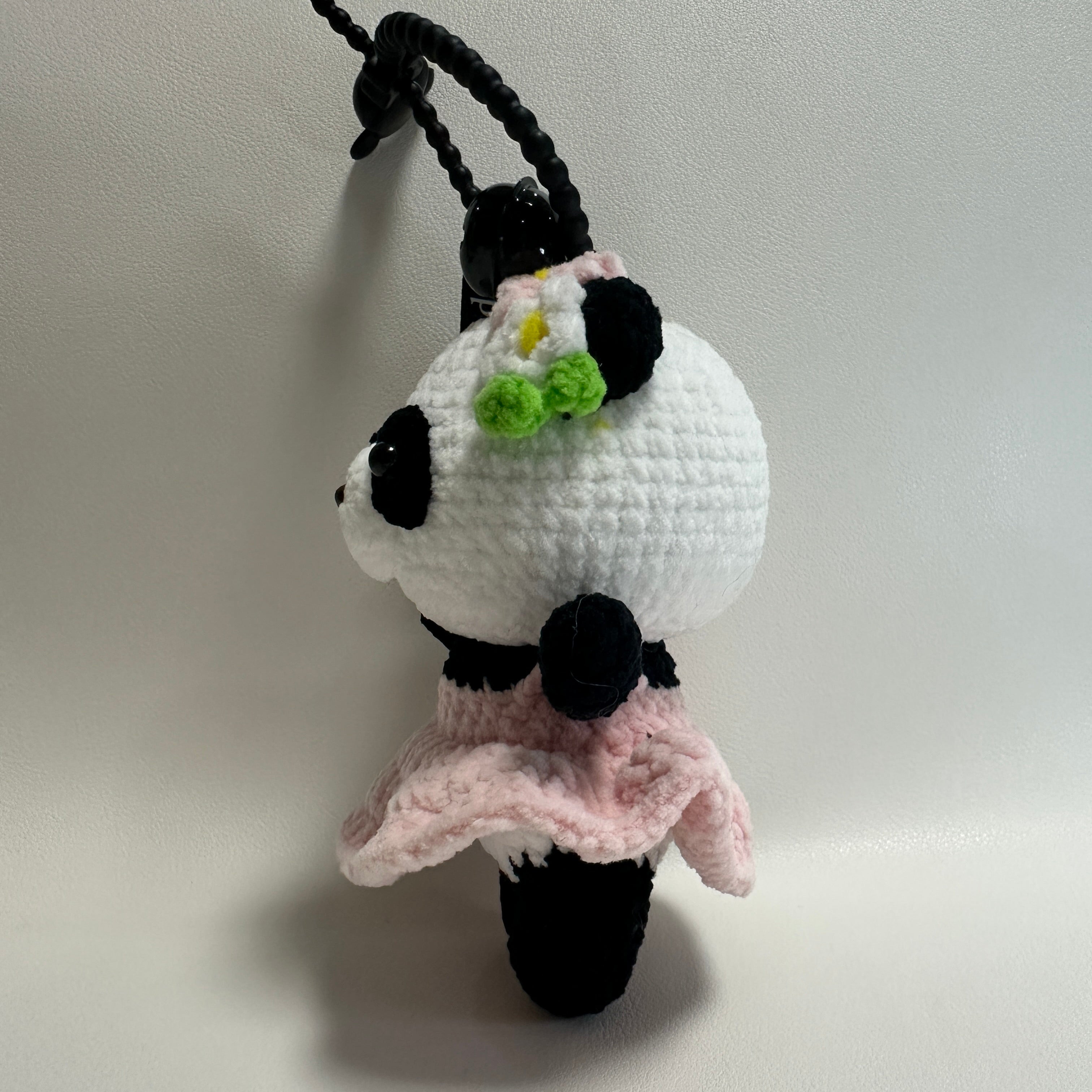 Handmade Crochet Panda Keychain – Pink Ballet Dress & Daisy Crown | 13cm Amigurumi Charm