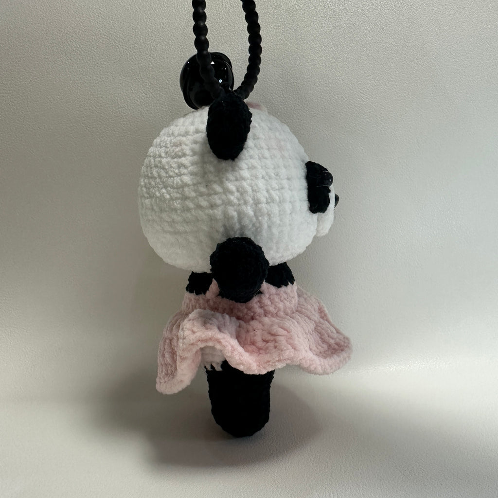 Handmade Crochet Panda Keychain – Pink Ballet Dress & Daisy Crown | 13cm Amigurumi Charm