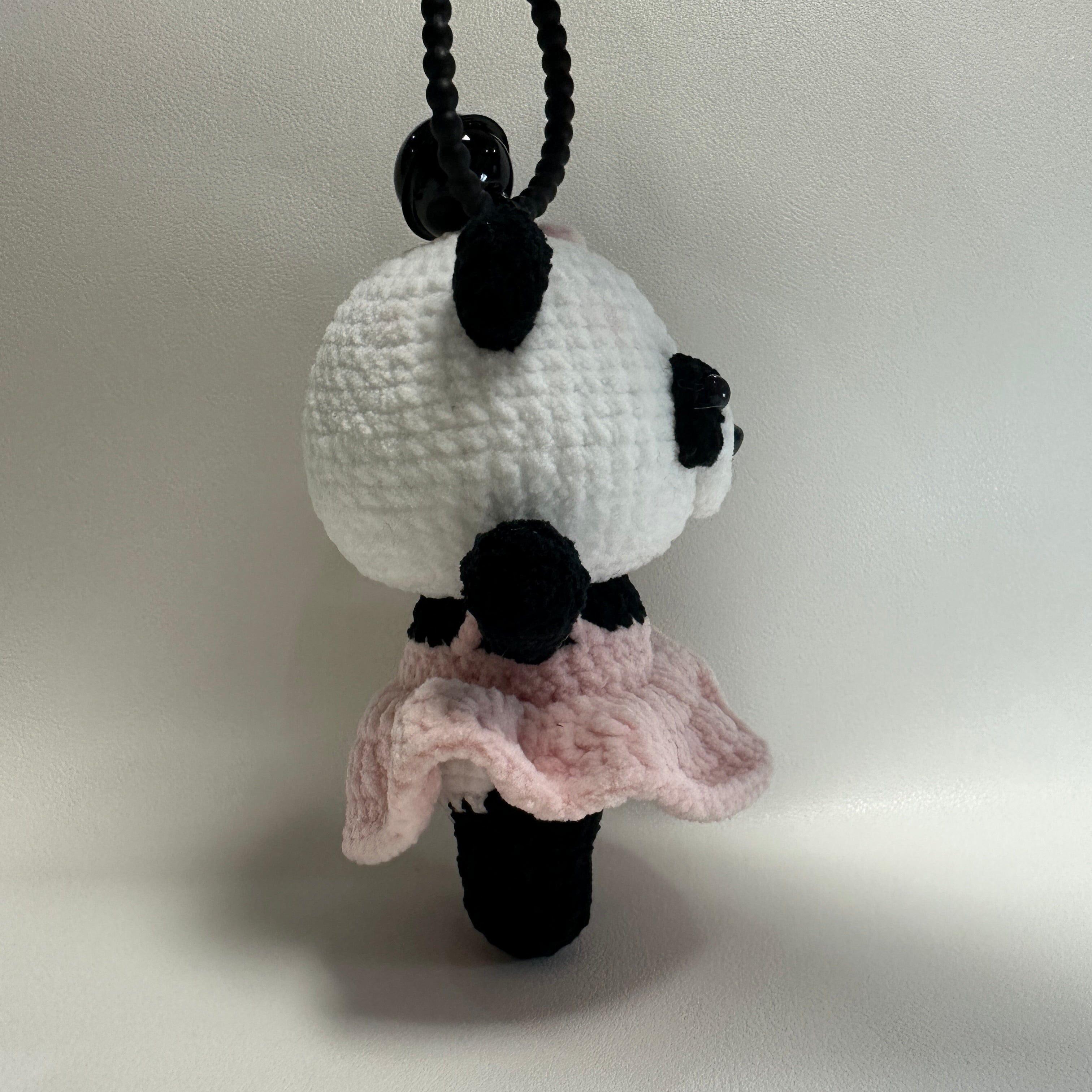 Handmade Crochet Panda Keychain – Pink Ballet Dress & Daisy Crown | 13cm Amigurumi Charm