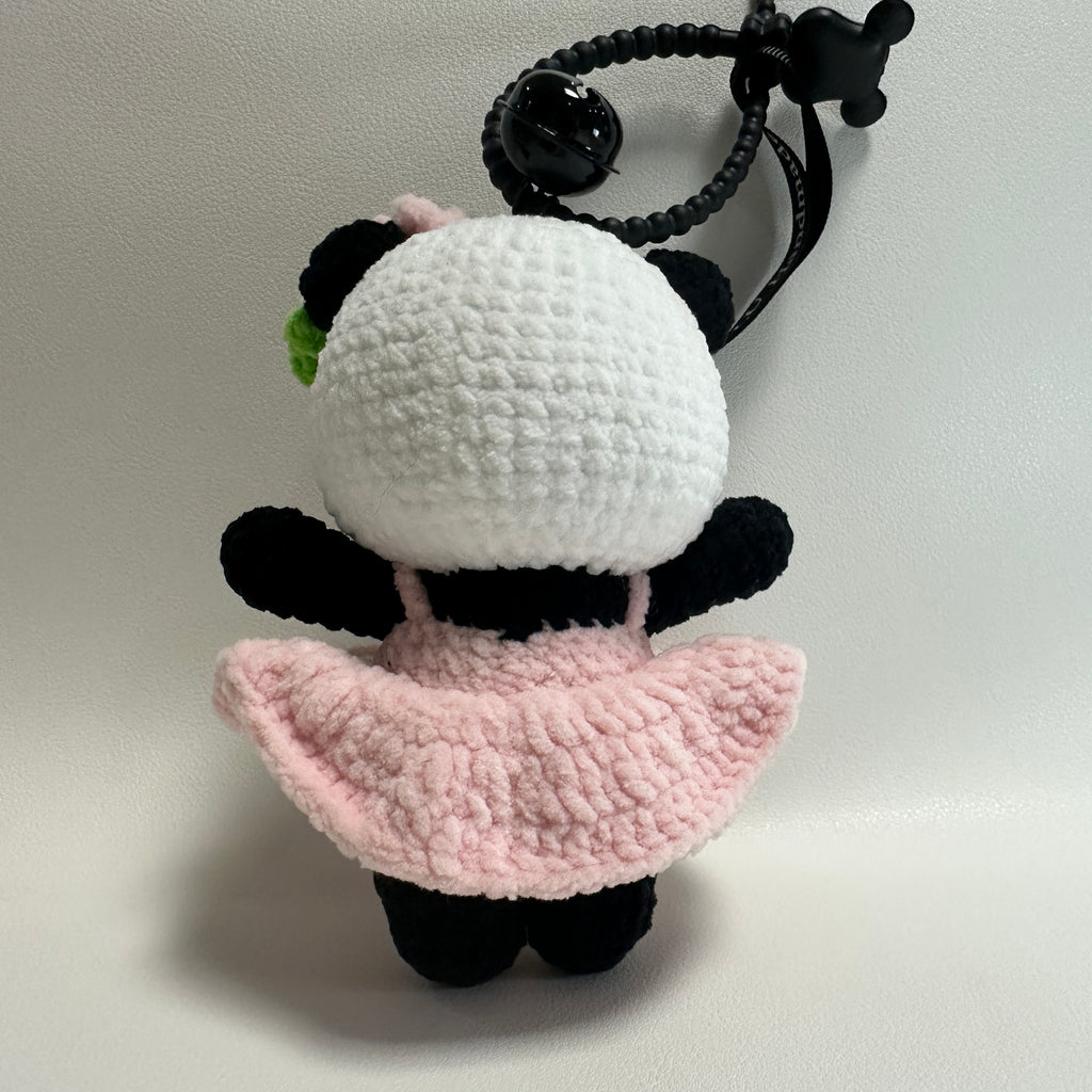 Handmade Crochet Panda Keychain – Pink Ballet Dress & Daisy Crown | 13cm Amigurumi Charm