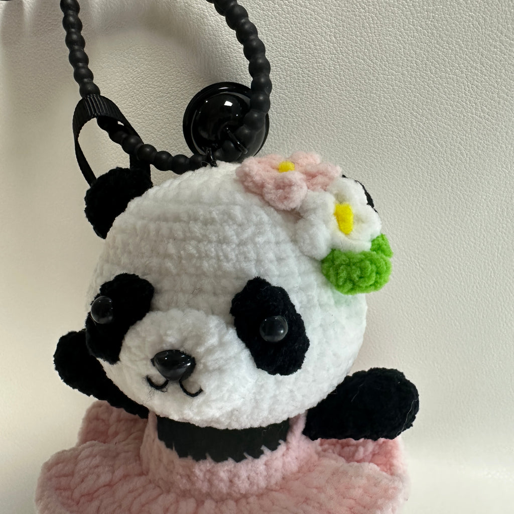 Handmade Crochet Panda Keychain – Pink Ballet Dress & Daisy Crown | 13cm Amigurumi Charm