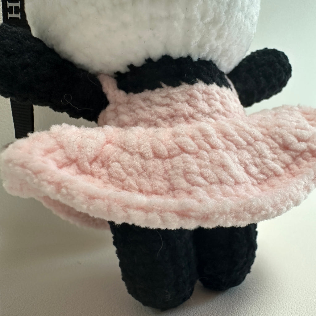 Handmade Crochet Panda Keychain – Pink Ballet Dress & Daisy Crown | 13cm Amigurumi Charm
