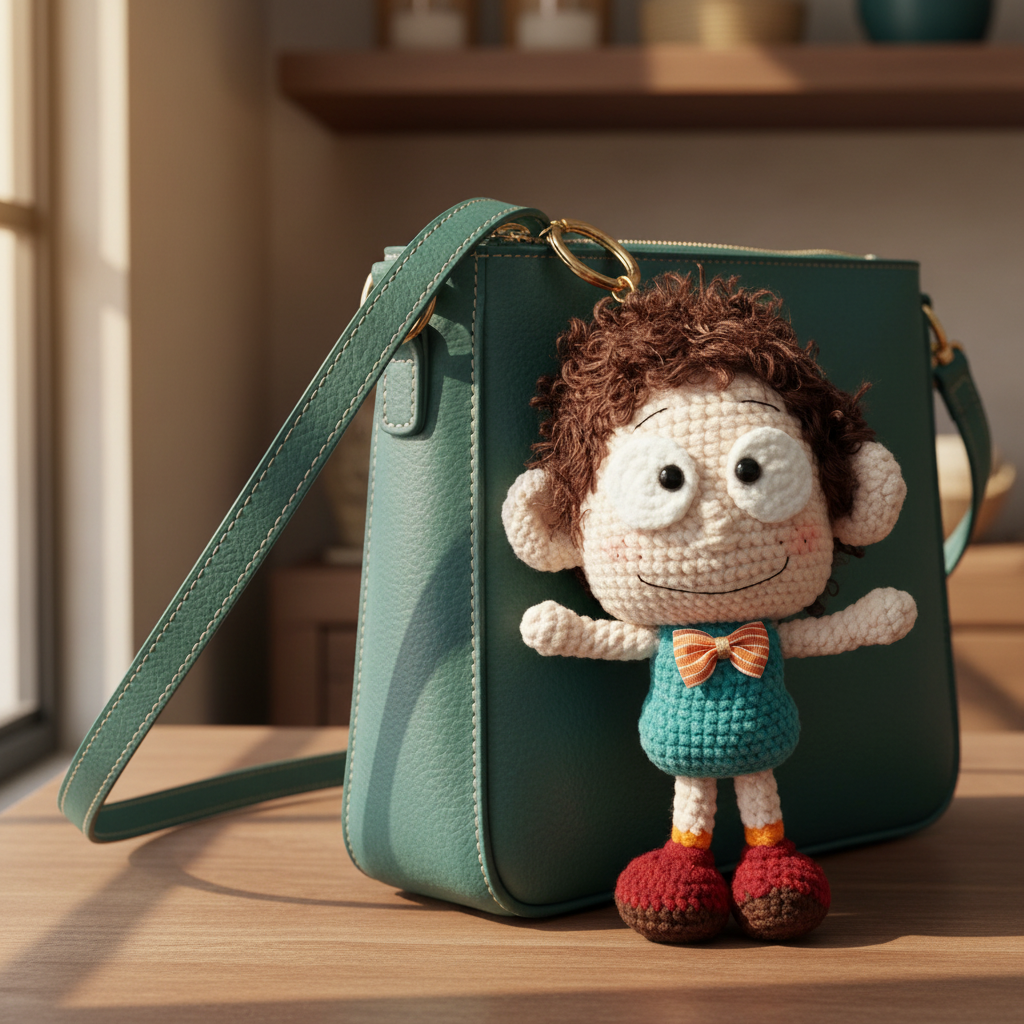 Handmade Crochet Curly-Haired Boy Doll Amigurumi Charm