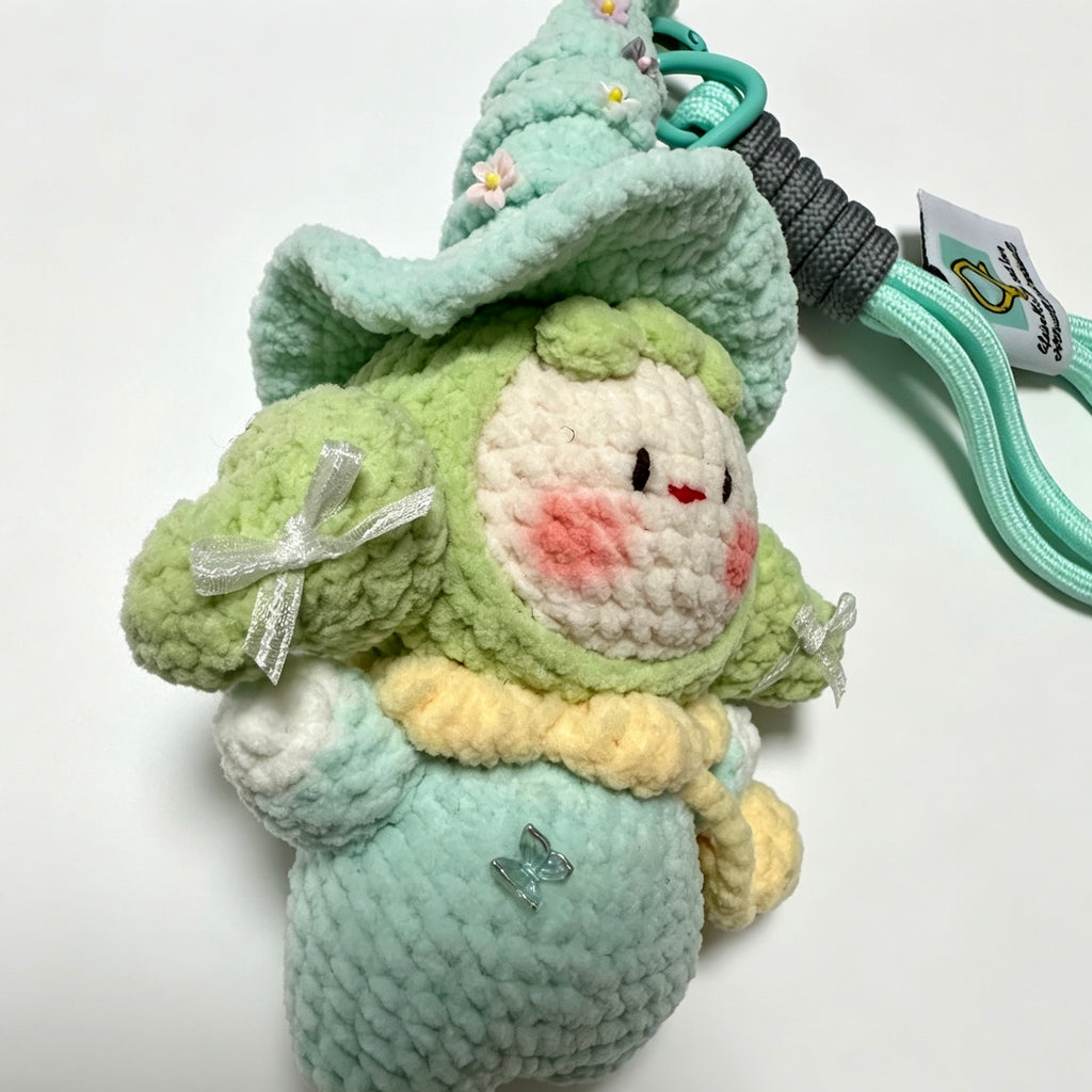 Forest Sprite Dumpling Amigurumi Charm — Handmade Crochet Keychain Doll