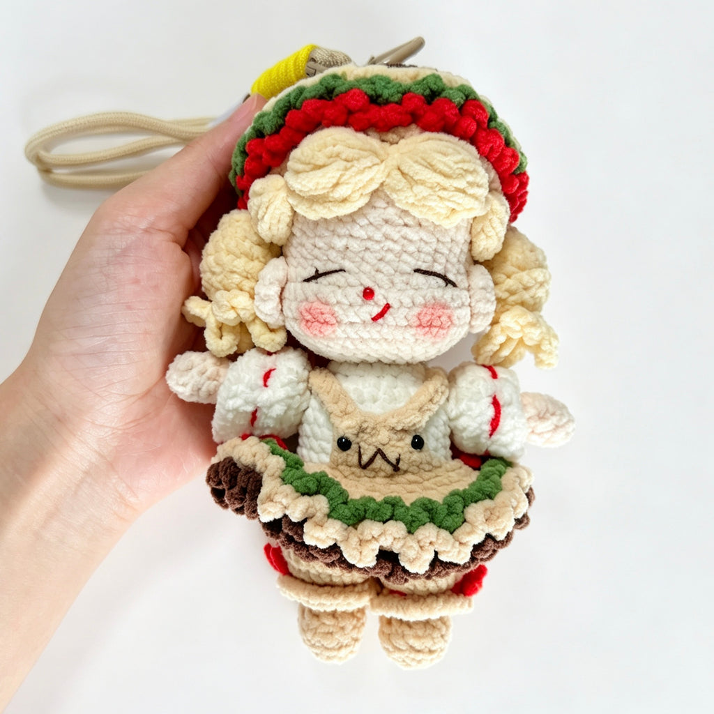 Burger Girl Amigurumi Charm — Handmade Crochet Keychain Doll